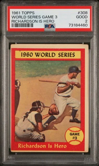 1961 Topps World Series Game 3 Richardson Is Hero #308 card image