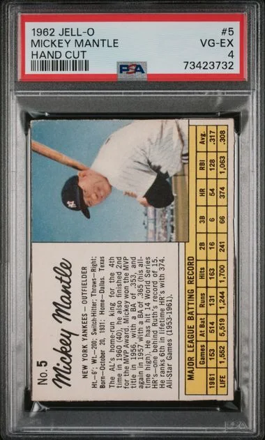 1962 Jell-O, Hand Cut Mickey Mantle #5 card image