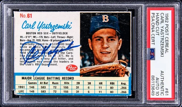 1962 Post Cereal Hand Cut Carl Yastrzemski #61 card image