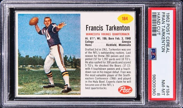 1962 Post Cereal Hand Cut Fran Tarkenton #184 card image