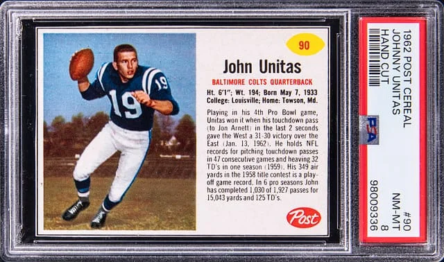1962 Post Cereal Hand Cut Johnny Unitas #90 card image