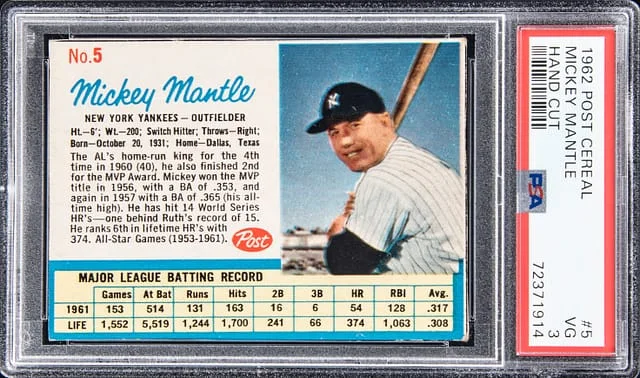 1962 Post Cereal Hand Cut Mickey Mantle #5 card image