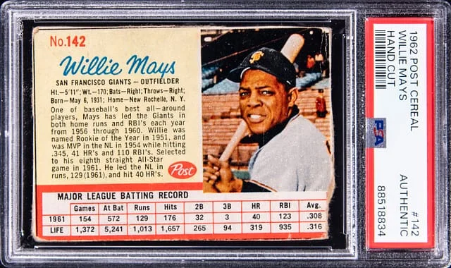 1962 Post Cereal Hand Cut Willie Mays #142 card image