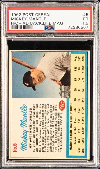 1962 Post Cereal Mickey Mantle #5 card image