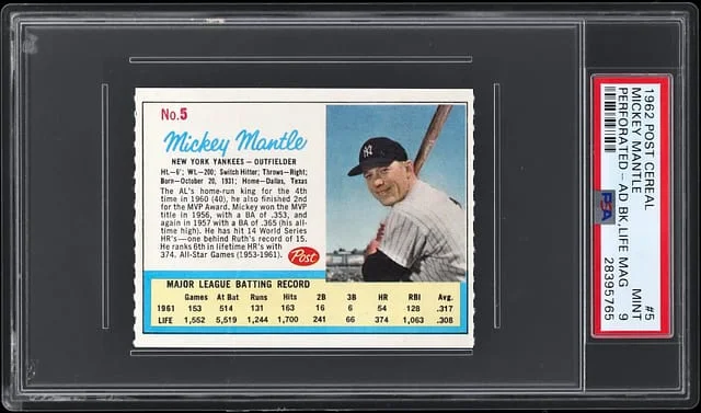 1962 Post Cereal Mickey Mantle, Perforated-Ad Back, Life Magazine #5 card image