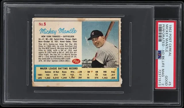 1962 Post Cereal Perforated Ad Back, Life Magazine Mickey Mantle #5 card image