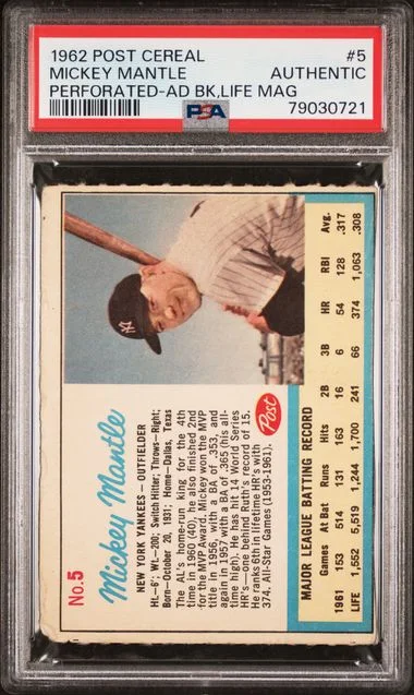 1962 Post Cereal Perforated-Ad Bk,Life Mag Mickey Mantle #5 card image