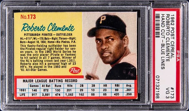 1962 Post Cereal Roberto Clemente, Hand Cut-Blue Lines #173 card image