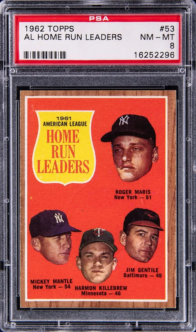 1962 Topps A.L. Home Run Leaders Maris/Mantle #53 card image