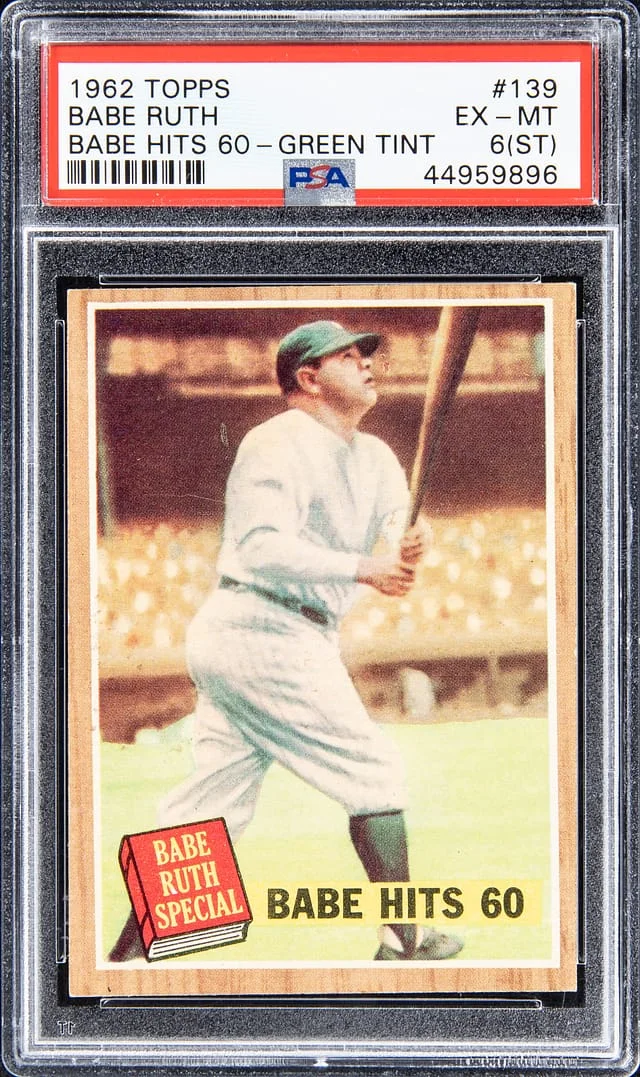 1962 Topps Babe Ruth Babe Hits 60 Green Tint #139 card image