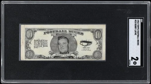 1962 Topps Bobby Layne Football Bucks #35 card image