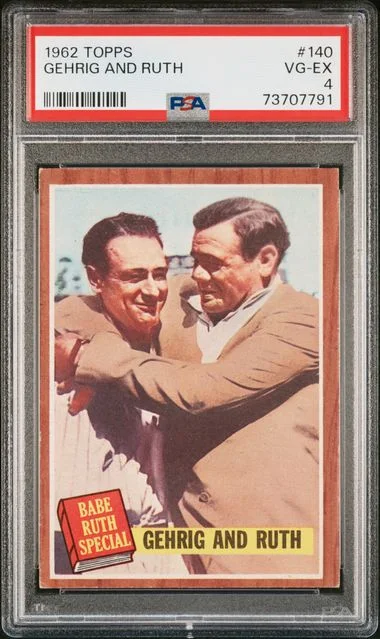 1962 Topps Gehrig And Ruth #140 card image