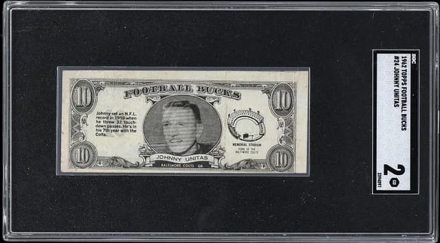 1962 Topps Johnny Unitas Football Bucks #24 card image