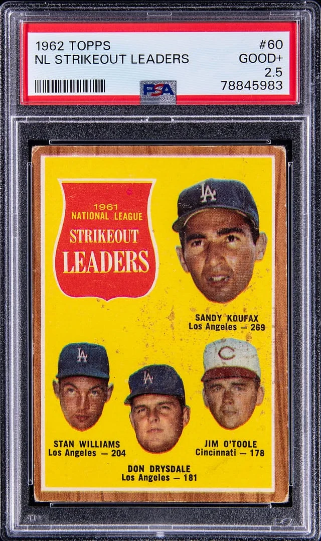 1962 Topps Koufax/Williams/Drysdale/O'Toole NL Strikeout Leaders #60 card image