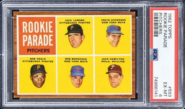 1962 Topps Lamabe/Anderson/Veale/Moorhead/Hamilton Parade Pitchers #593 card image