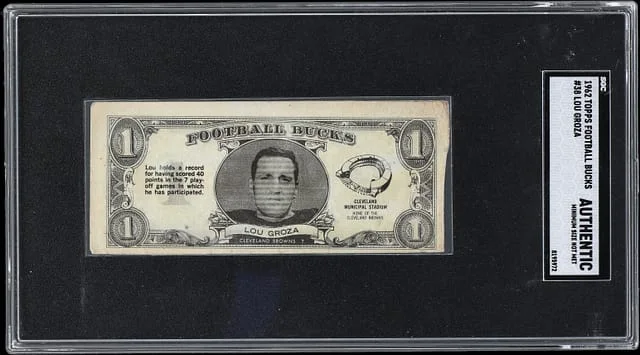 1962 Topps Lou Groza Football Bucks #38 card image