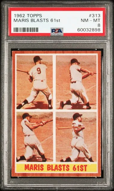 1962 Topps Maris Blasts 61st #313 card image