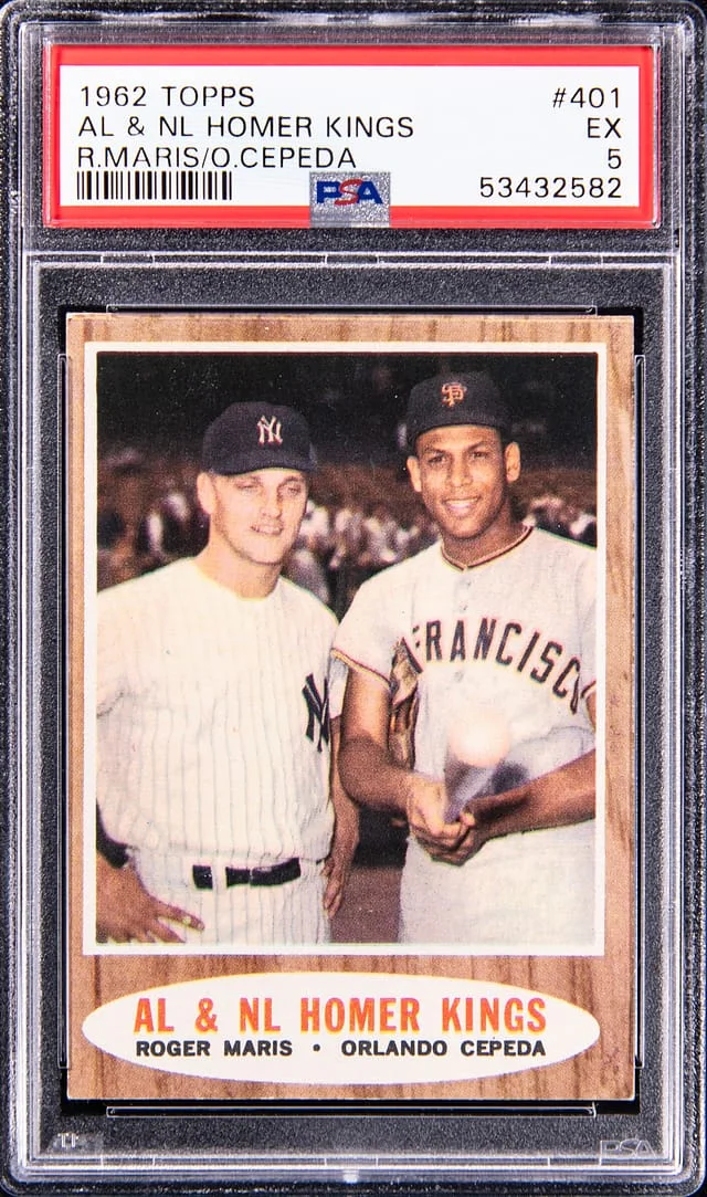 1962 Topps Roger Maris, Orlando Cepeda AL & NL Homer Kings #401 card image