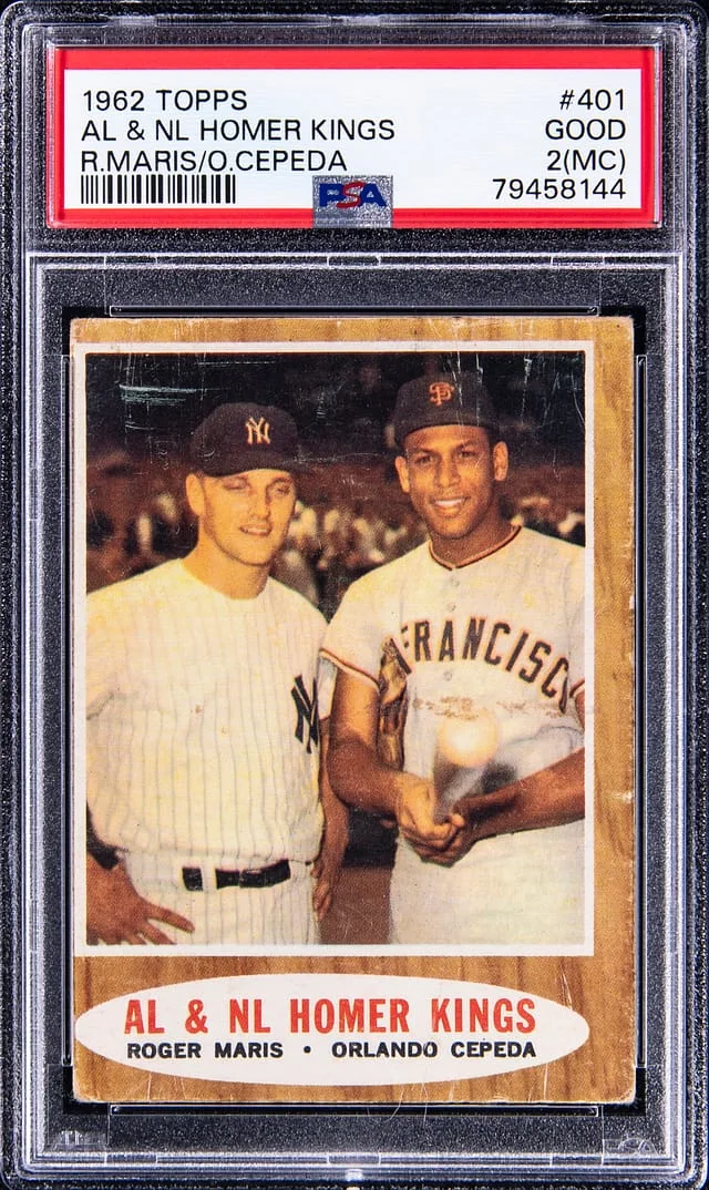 1962 Topps Roger Maris/Orlando Cepeda AL & NL Homer Kings #401 card image