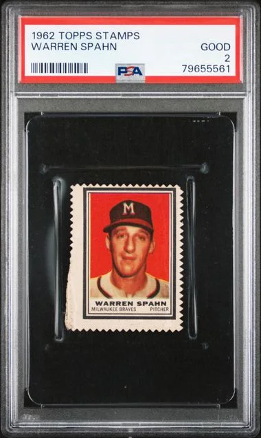 1962 Topps Stamps Warren Spahn #no-number card image