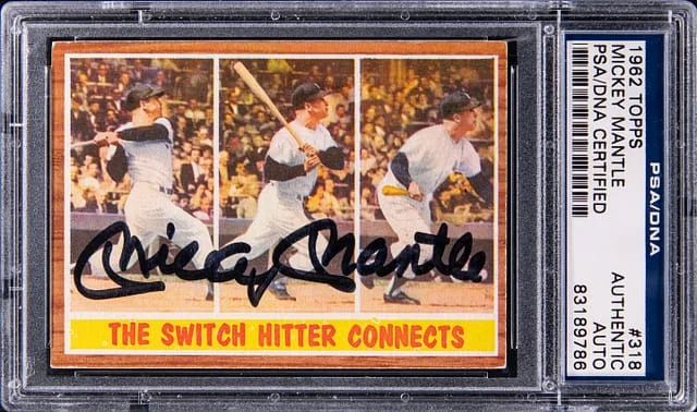 1962 Topps The Switch Hitter Connects Mickey Mantle #318 card image