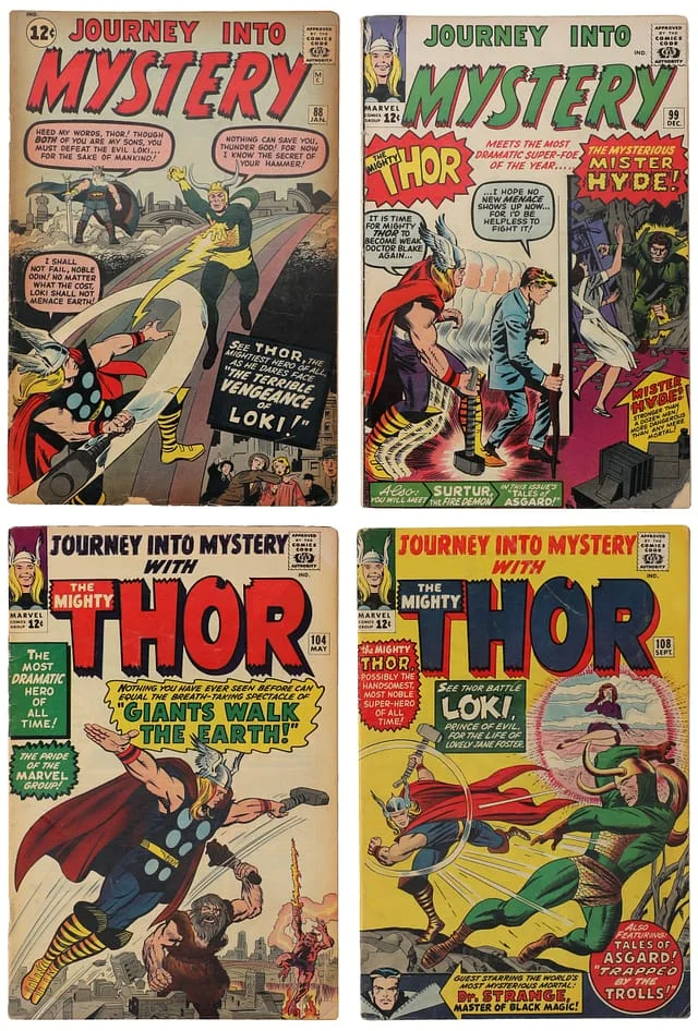 1963-64 Marvel) 4 Books - Raw - 1st Full Appearance of Odin, 2nd Appearance of Loki, Balder, Full Appearance of Surtur #1st card image