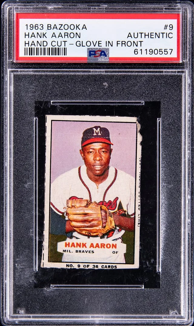 1963 Bazooka Hand Cut-Glove In Front Hank Aaron #9 card image