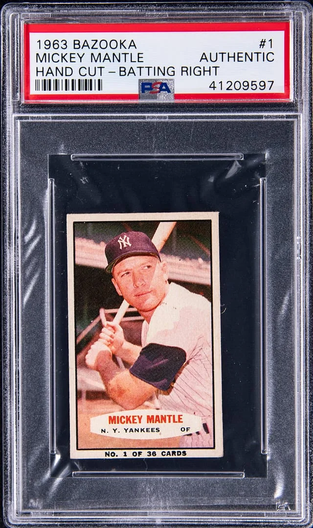 1963 Bazooka, Hand Cut Mickey Mantle, Batting Right #1 card image