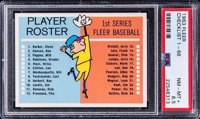 1963 Fleer Baseball SP Checklist #1-66 card image