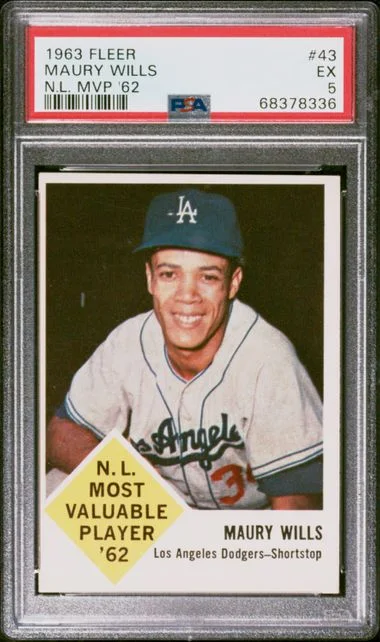 1963 Fleer Maury Wills N.L. MVP '62 #43 card image