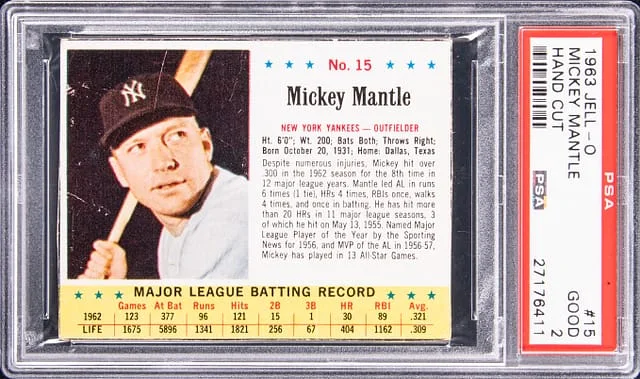 1963 Jell-O Hand Cut Mickey Mantle #15 card image