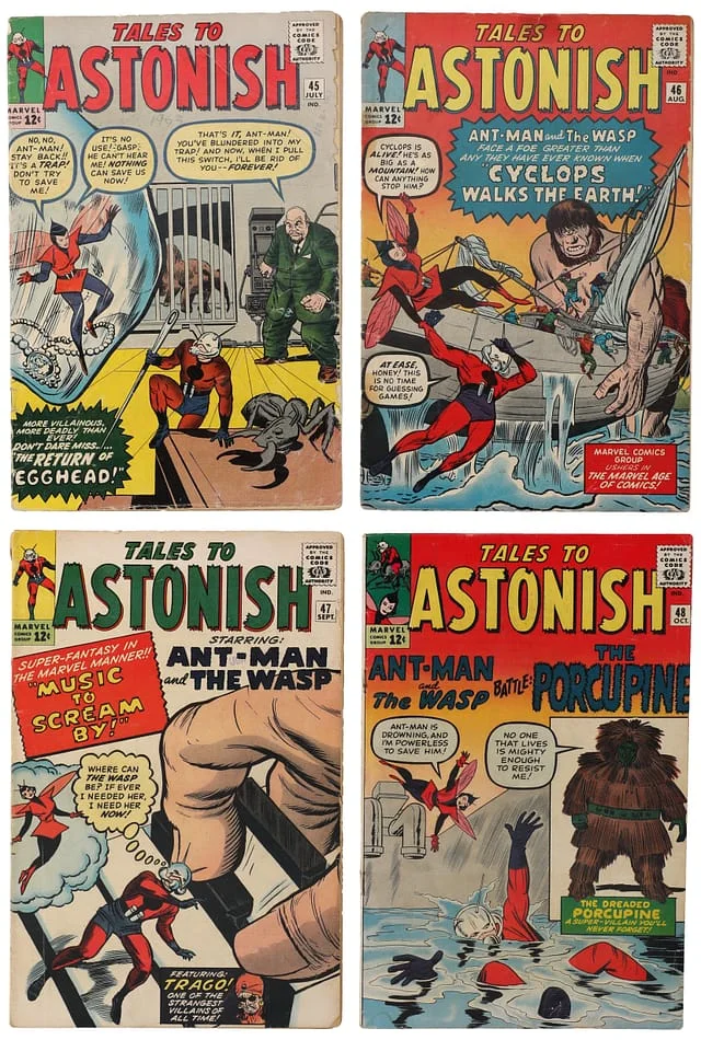 1963 Marvel) 4 Books - Raw - 2nd Appearance of the Wasp, Appearance of Kraglin, Porcupine #1st card image