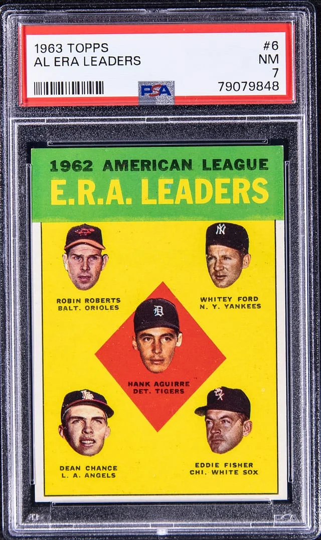 1963 Topps Aguirre/Roberts/Ford/Chance/Fisher AL ERA Leaders #6 card image