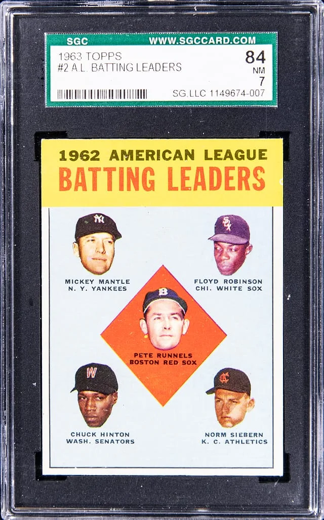 1963 Topps A.L. Batting Leaders Mantle/Robinson/Runnels/Hinton/Siebern #2 card image