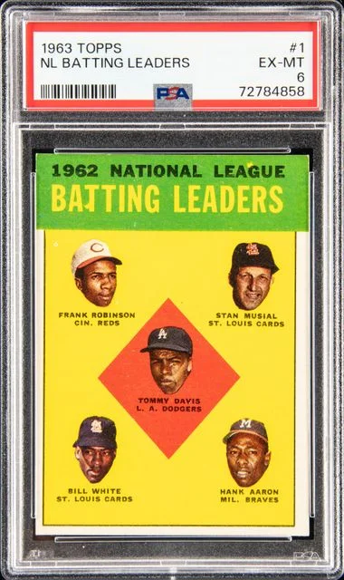 1963 Topps Davis/F. Robinson/Musial/White/Aaron NL Batting Leaders #1 card image