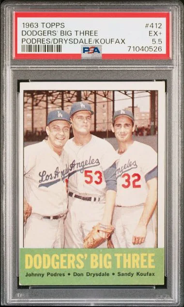 1963 Topps Dodgers' Big Three Podres/Drysdale/Koufax #412 card image