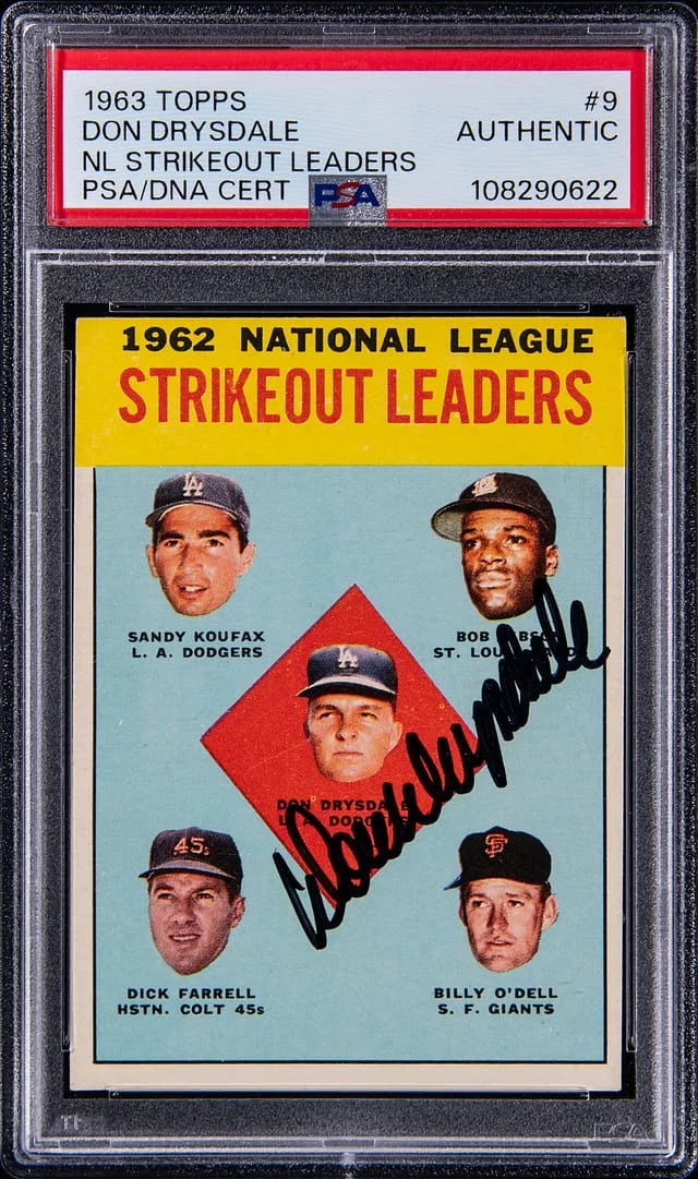 1963 Topps Don Drysdale NL Strikeout Leaders #9 card image