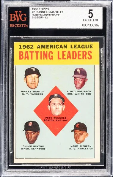 1963 Topps M.Mantle/F.Robinson/P.Runnels/C.Hinton/N.Siebern Al Batting Leaders #2 card image