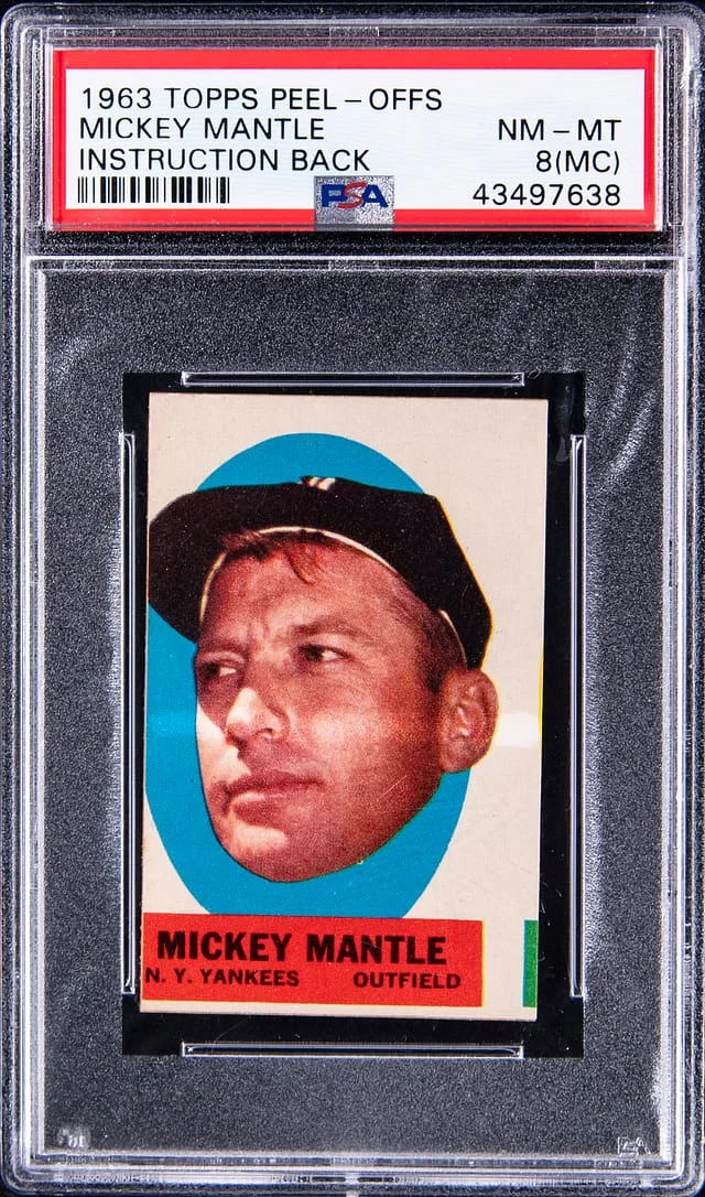 1963 Topps Peel Offs Insert Mickey Mantle, Instruction Back #no-number card image