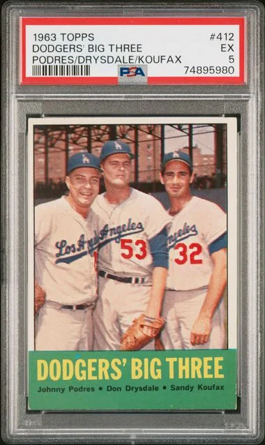 1963 Topps Podres/Drysdale/Koufax Dodgers' Big Three #412 card image