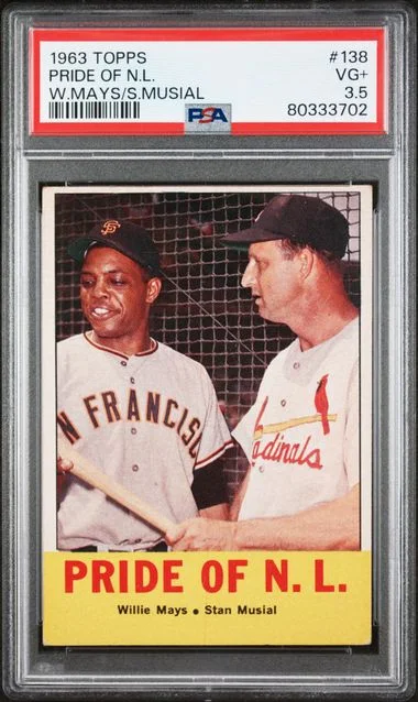 1963 Topps Pride Of N.L. W.Mays/S.Musial #138 card image
