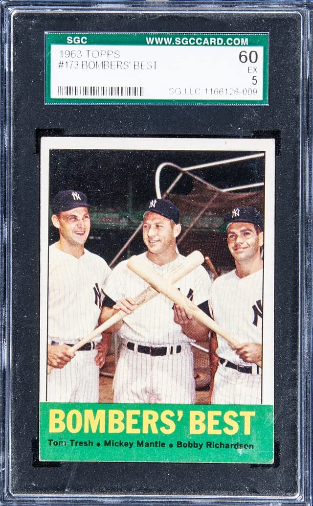1963 Topps Tom Tresh, Mickey Mantle, Bobby Richardson Bombers Best #173 card image