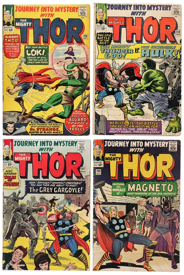 1964-65 Marvel) 4 Books - Raw - 1st Magneto Outside the X-Men, Origin of Loki, Thor vs. Hulk Battle #1st card image