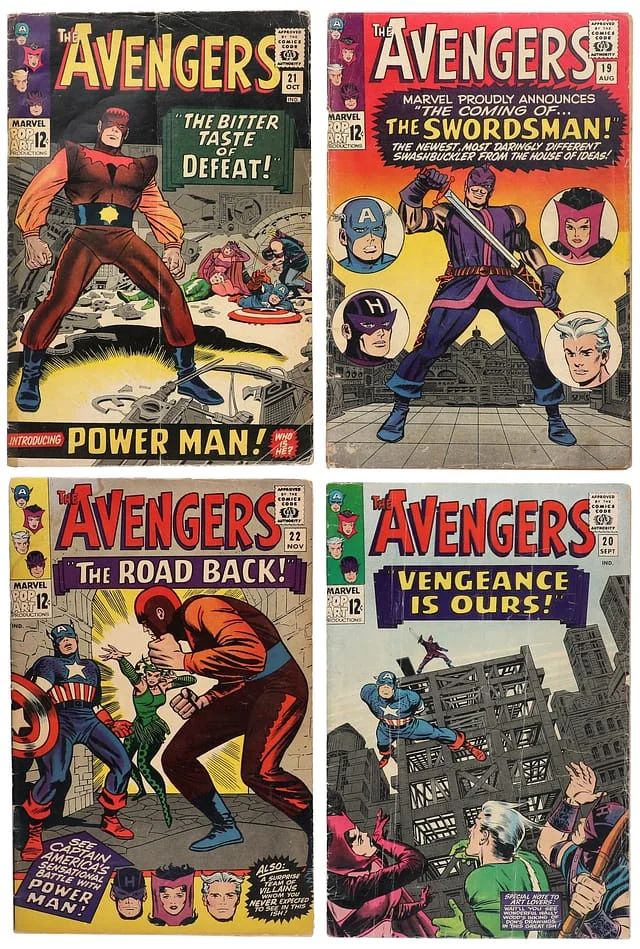 1964-65 Marvel) 4 Books - Raw Appearace of the Swordsman, Origin of Hawkeye, #1st card image