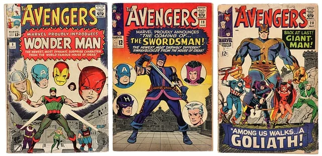 1964-66 Marvel) 3 Books - Raw Appearance of Wonder Man, Swordsman, the Collector, Origin of Hawkeye, Giant-Man Becomes Goliath #1st card image