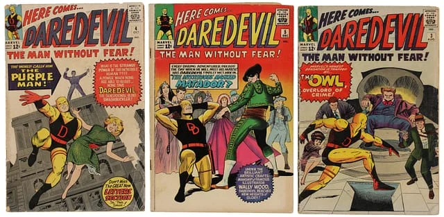 1964 Marvel) 3 Books - Raw - 3rd Appearance of Daredevil, Appearance of Owl, Purple Man (Killgrave), Matador #1st card image
