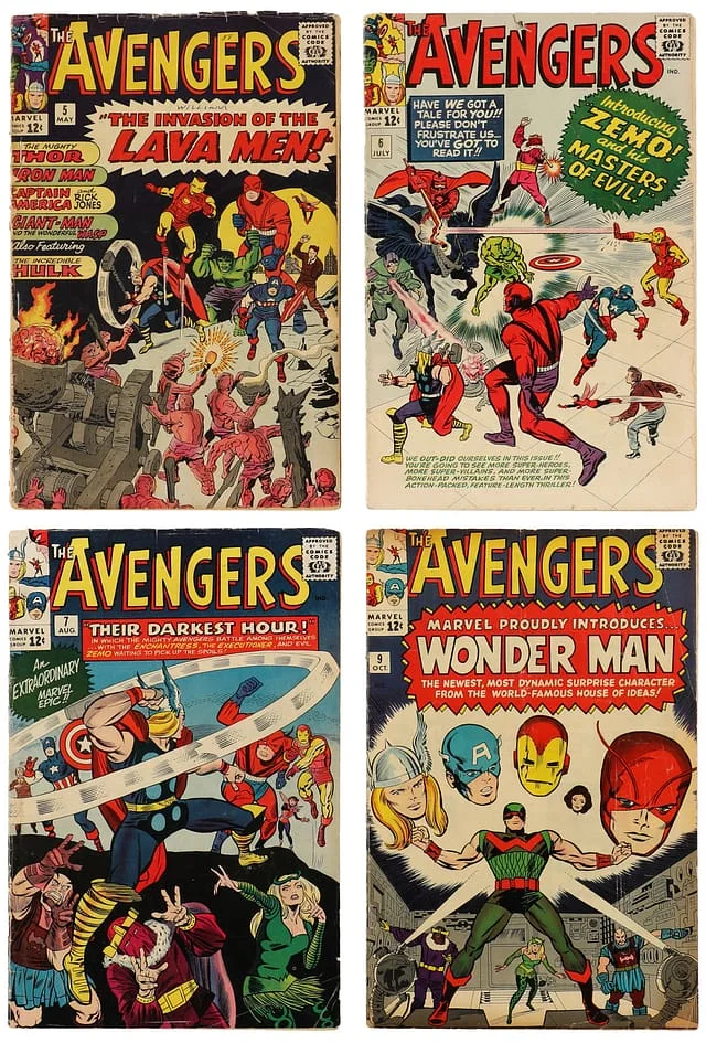1964 Marvel) 4 Books - Raw - 1st Appearance of Wonder Man, Death of Wonder Man, 1st Appearance of Original Masters of Evil, Appearance of Original Baron Zemo #1st card image