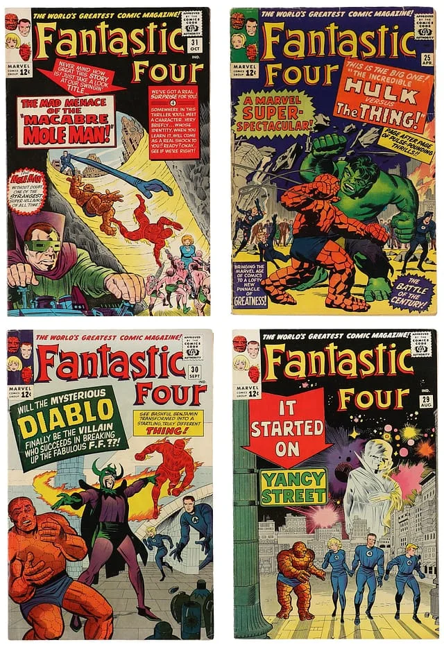 1964 Marvel) 4 Books - Raw - 1st Hulk vs. Thing Battle, Third Avengers Cross-Over, Appearance of Diablo #1st card image