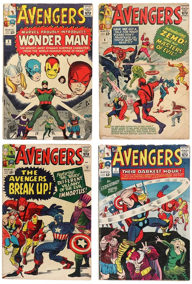 1964 Marvel) 4 Books - Raw - 1st Team Appearance of the Masters of Evil, 1st Full Appearance of Baron Zemo, Appearance, Death of Wonder Man #1st card image