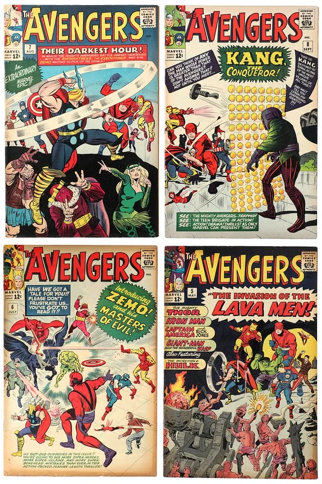 1964 Marvel) 4 Books - Raw Appearance of Kang the Conqueror, the Original Masters of Evil, Baron Zemo #1st card image
